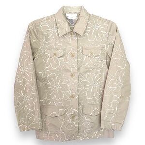 Susan Graver Size XS Khaki w/White Embroidery Jacket Button Flap Front Pockets